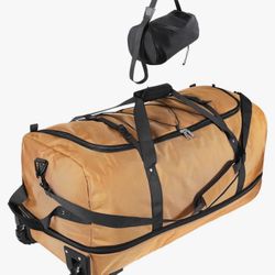 Brown 32” 1680D Oxford Foldable Duffle Bag with 2 Wheels,110L to 140L Expandable Soft Sided Rolling