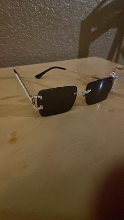 Rimless Rectangle Sunglasses Silver Iced Out