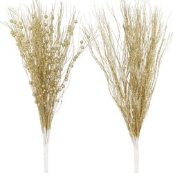 SLK 16-Pack Artificial Glitter Berry Stem Ornaments, Christmas Decorative Glittery Twigs, Picks, Branches for Tree, Wreath, Small Vase, Halloween Part