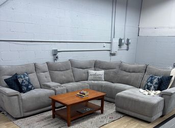 Gray 6-Piece Power Reclining Sectional with Power Headrests