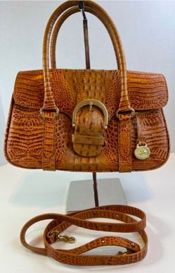 Brahmin Brown Leather Croc Embossed Satchel Purse
