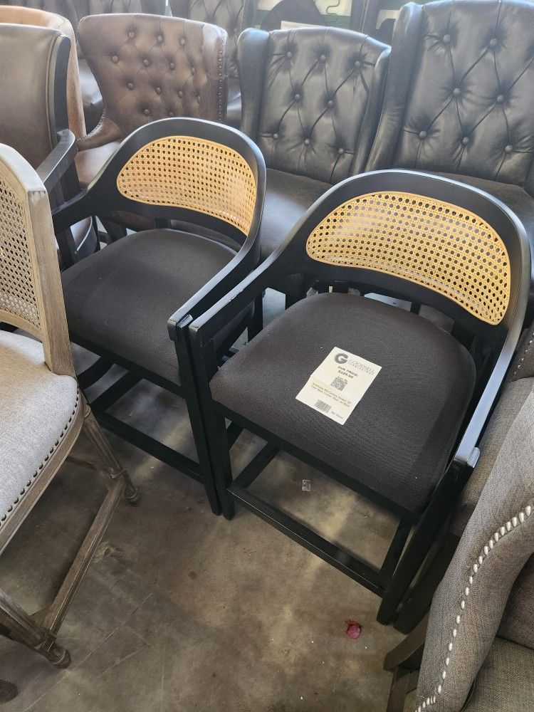 Americana Mid-Century Modern 26" Cane Back Counter Stool, Jet Black