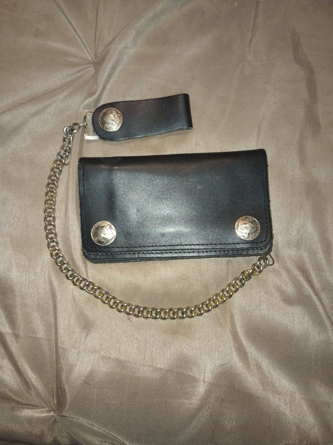 Men's Genuine Leather Wallet With Chain