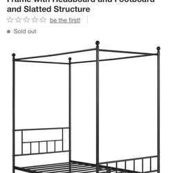 New Twin Metal Canopy Platform Bed Frame with Headboard and Footboard and Slatted Structure #611805