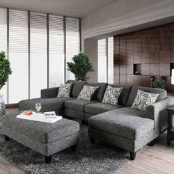 Brand New Plush Gray Sectional Sofa w Ottoman