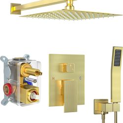 Luxury Brushed Gold Shower System – 10” Rainfall Shower Head + Handheld Combo