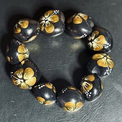 Black Floral Bead Bracelet 