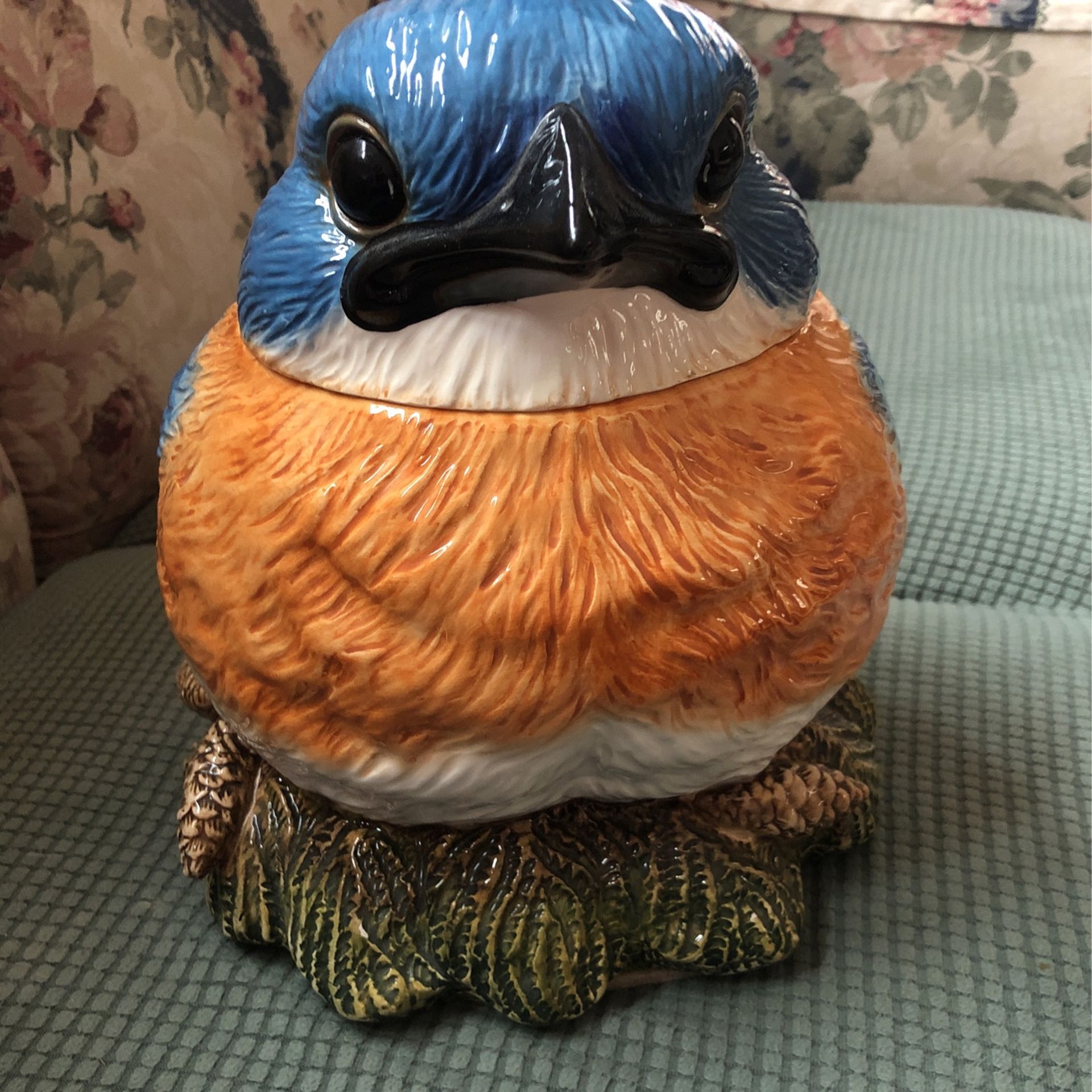 Fat blue Bird cookie jar by Phyllis Driscoll