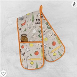 Kotton Culture Double Oven Glove for Kitchen, Cooking, Grilling, BBQ, Baking, Serving – Heat Resistant 100% Cotton Box Quilted Double Mitten Dinner, G