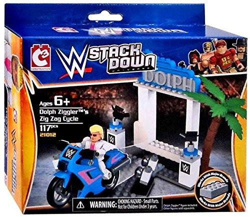 Kids Dolph Ziggler's Zig Zag Cycle WWE Stackdown 117 Piece Toy Set for Ages Six and Up NEW Build Dolph Ziggler Figure, Motorcycle, and Entrance.