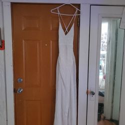 Fashion Nova White Sequin Full Length Dress Size Small 