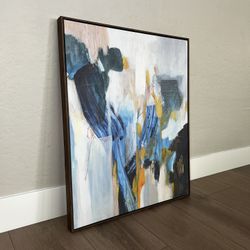 33x27 LARGE Brown Wood Framed Colorful Abstract Canvas Artwork Wall Art