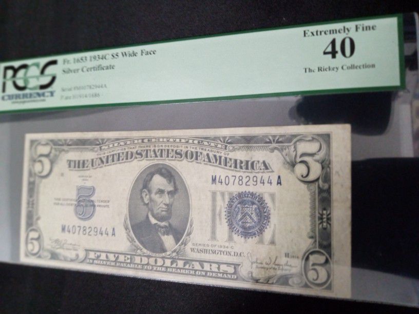 1934 C  $5 wide Face Silver Certificate 