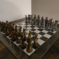 Egyptian Themed Chess Set With Glass Board