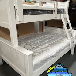 Twin Full Litera Blanca Completo Con Colchones 