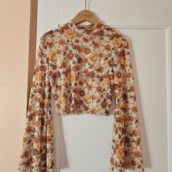 See Through Hippie Flower Child Top Sz Small