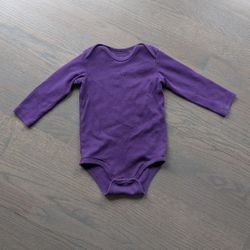 Primary Unisex Long Sleeve Bodysuit 100% Cotton, Purple, 12-18 Months