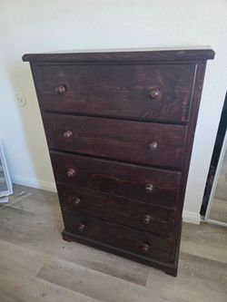 Dark Wood 5-Drawer Tall Dresser