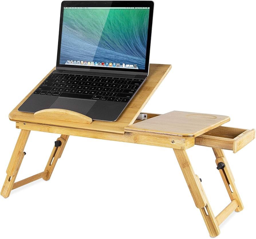 Mount-It! Laptop Bed Tray with Tilting Top and Pull-Out Storage Drawer | Adjustable Breakfast Table