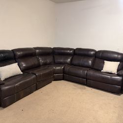 Power Leather Reclining Sectional Couch 
