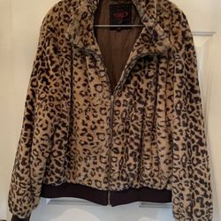 Vintage Y2K Yoki Women 2XL Bomber Jacket Fuzzy Leopard Print