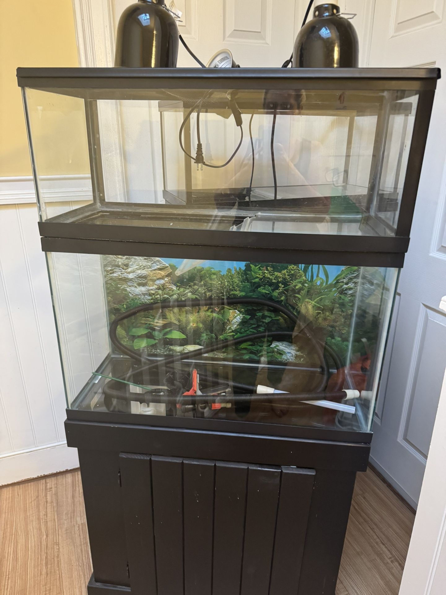 30 Gallon Turtle Tank (or Fish Aquarium) With Stand, Basking Deck, Lights And 306 Fluval Filter