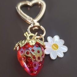 Red Strawberry Keychain, Bag Charm for Purse, keys Backpack