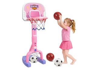 Toddler Basketball Hoop Indoor, 2-in-1 Adjustable Kids Basketball Hoop and Soccer Goal