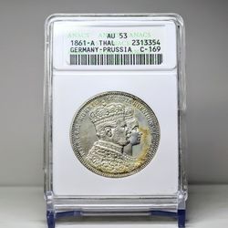 1861 Prussia Coronation one thaler silver coin Straight Grade 