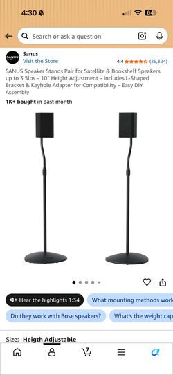 SANUS Adjustable Speaker Stands (Pair) – New/Open Box