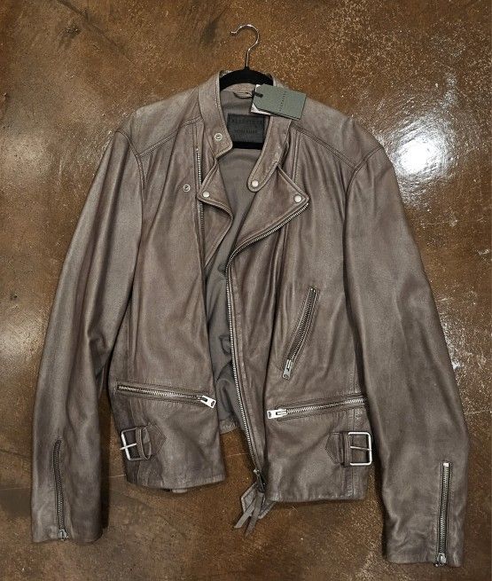 All Saints Gibson Biker Chrome Leather Jacket