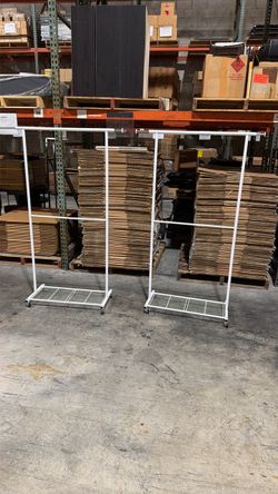 White Metal Garment Rack with Bottom Shelf