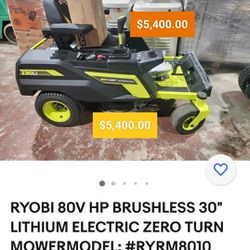 Ryobi 80v HP Brushless 30 " Zero turn 