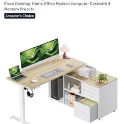 Marsail L-Shaped Executive Standing Desk with File Cabinet - NEW