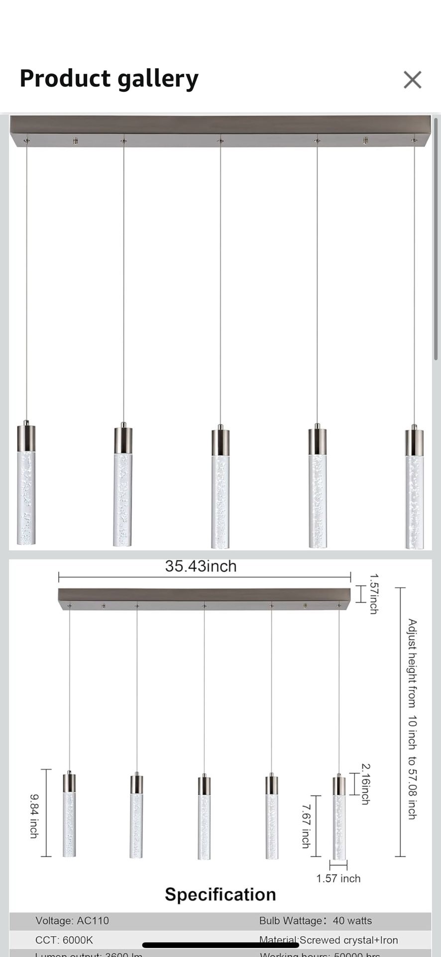 5-Light Pendant Ceiling Light Fixture for Kitchen Island, Modern Pendant Lighting for Kitchen Island, Integrated Dimmable Led Hanging Light with Cryst