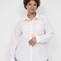 NEW WHITE COTTON LONG SLEEVE BUTTON DOWN SHIRT WITH EMBROIDERY BY LANE BRYANT. SIZE 22/24 