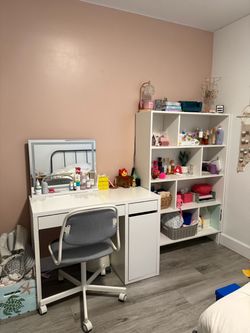 Desk, Bookshelf, Twin Mattress