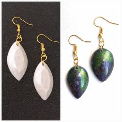 White pearl sparkly marquis and green purple blue color shift teardrop earrings 