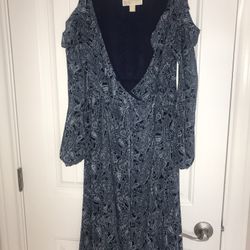Blue Paisley Peek-a-boo Wrap Dress