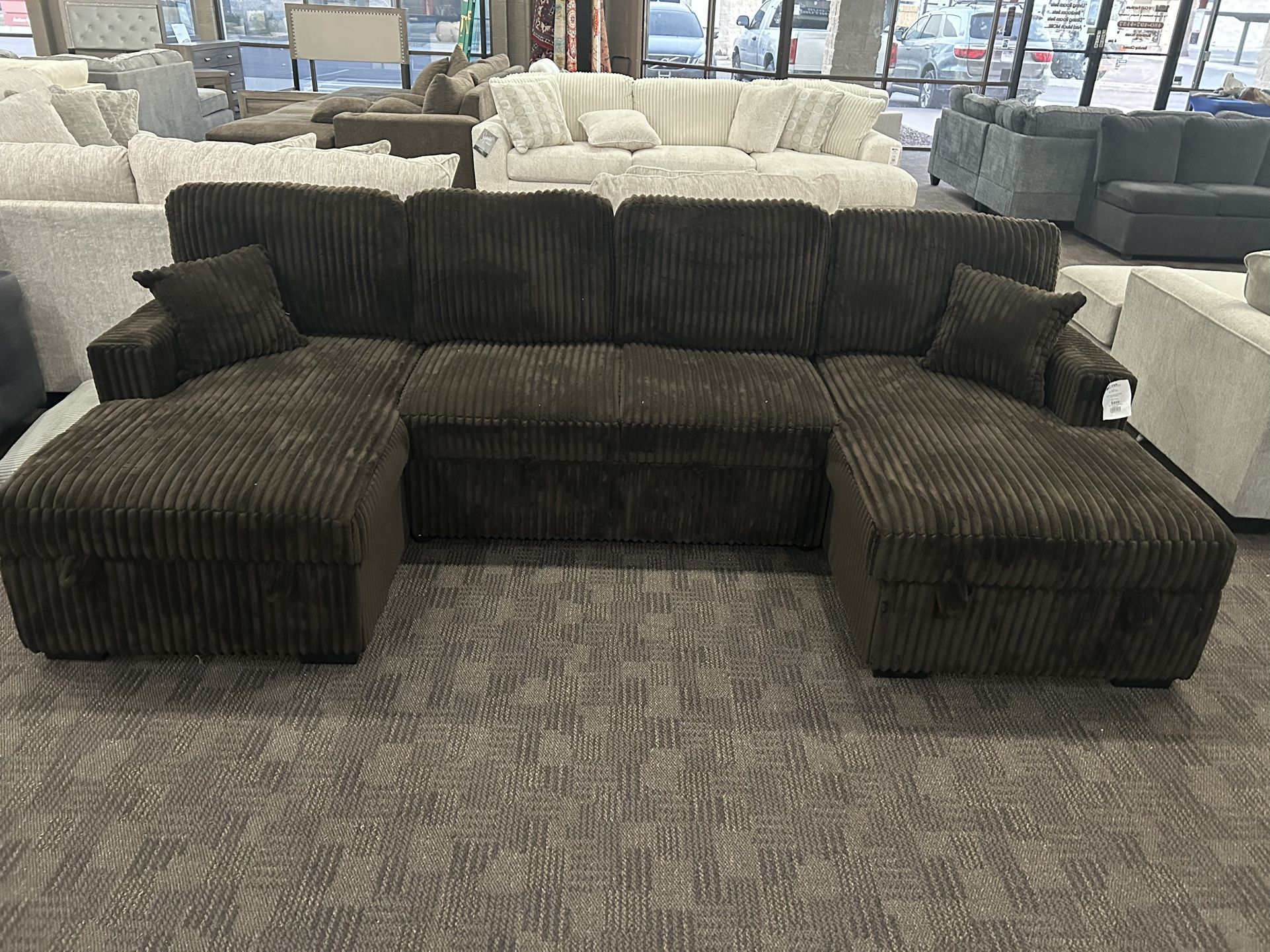 Chocolate Brown Storage Sleeper Sectional