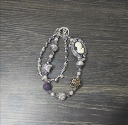 Beaded Cameo Charm Bag Chain