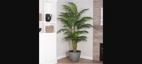 Artificial Green Areca Palm Tree 8 Feet Tall with Grey Planter
