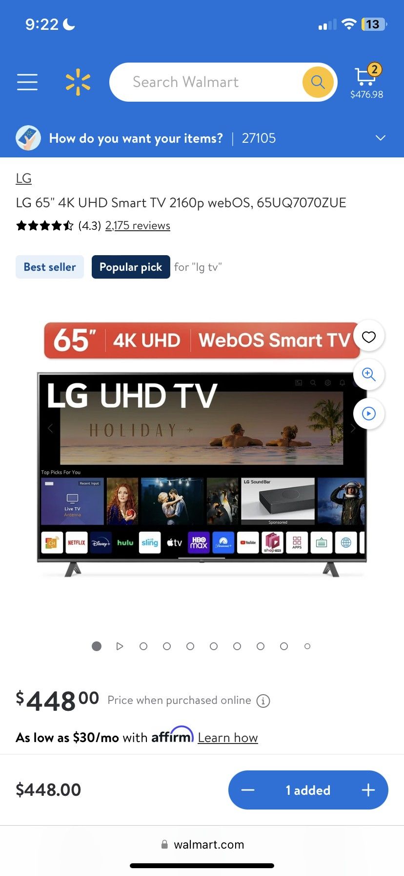 LG 65" 4K UHD Smart Tv