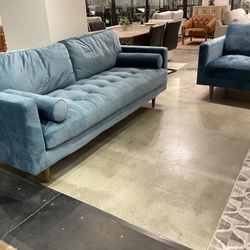 Roma Sofa and chair Velvet Spa Blue by Primitive