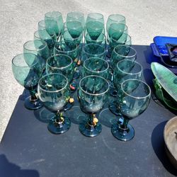 Teal Green Wine Glasses Set Of 23 With Charms
