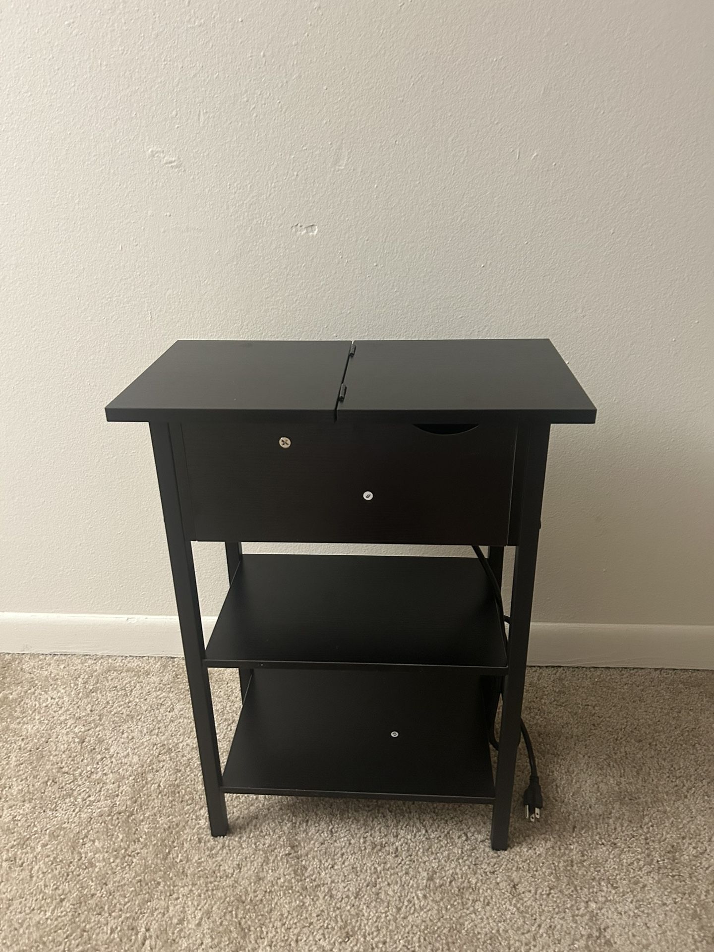 Side Table, Flip End Table with Charging Station and Shelves