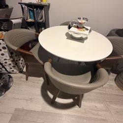 Curvo Walnut Wood and Light Grey Faux Leather Upholstered Chair (Set of 4)