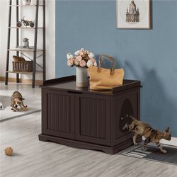 Wood Cat Litter Box Enclosure with Double Doors, Espresso