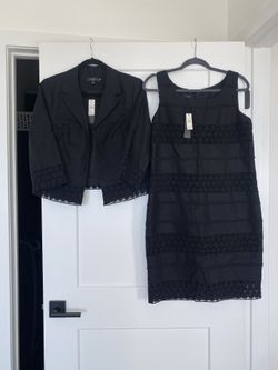 TALBOTS Womens Size 6P BLACK Eyelet Sleeveless Sheath Dress 2pc Suit NWT
