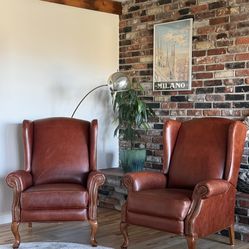 Leather La-Z-Boy wingback recliners (pair)